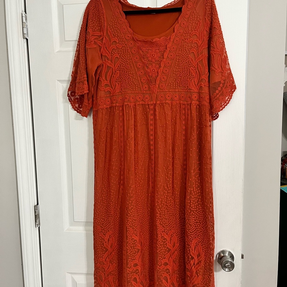 Tea n Rose Vibrant Orange Midi Dress